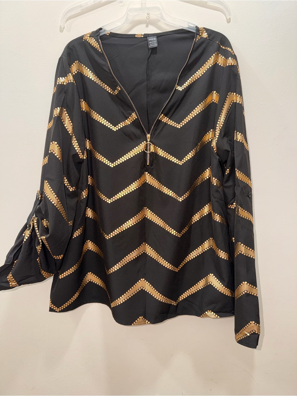 SHEIN Black Tunic with Gold Chevron Sequin Stripes